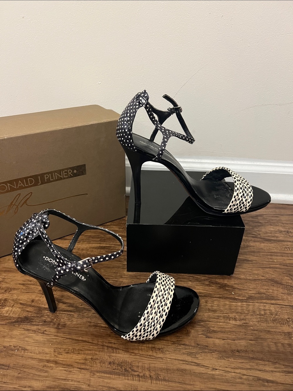 Donald J. Pliner Black & White Dot Ankle-Strap Sandals - Picture 9 of 9
